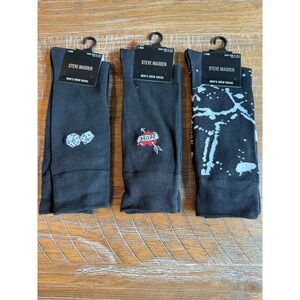 NWT Steve Madden Mens Crew Socks LOT Black Dice Heart Tattoo Splatter 6-12.5 Art